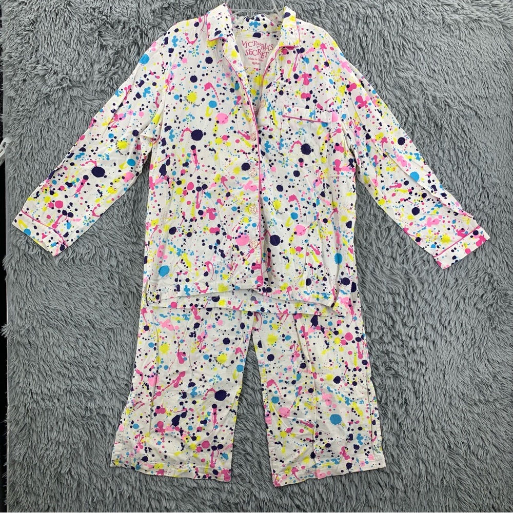Victorias Secret Pajama Set Color Splash AFTER PARTY Flannel Womens Medium Rare